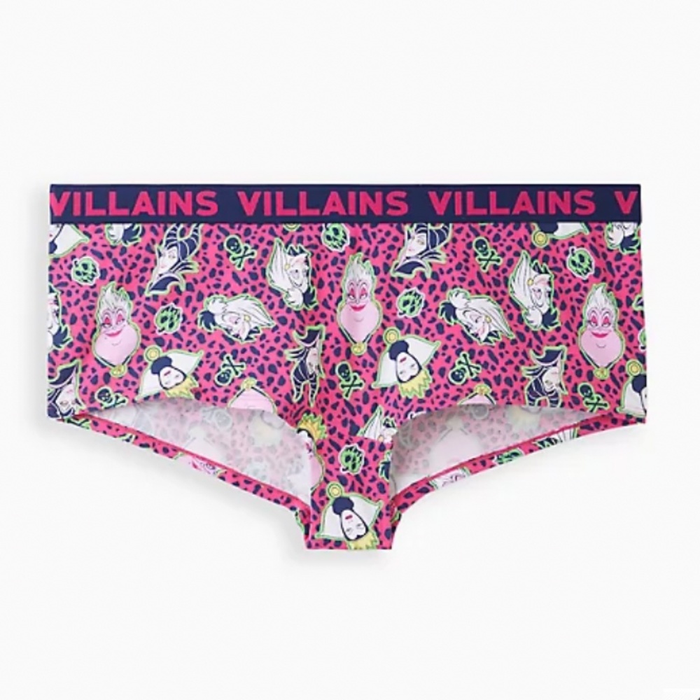 NWT Torrid BOYSHORT PANTY - COTTON DISNEY VILLAINS LEOPARD PINK Size 2, 2XL